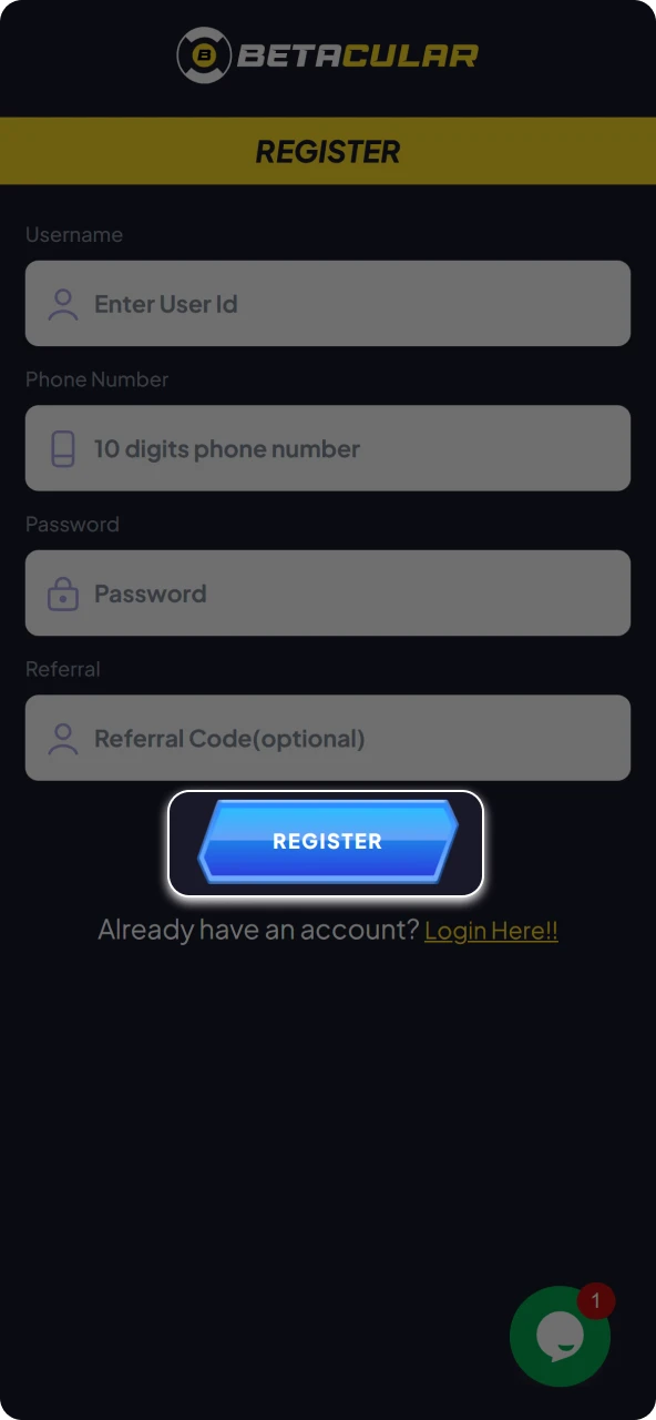Create an account to start playing through the mobile Betacular app.