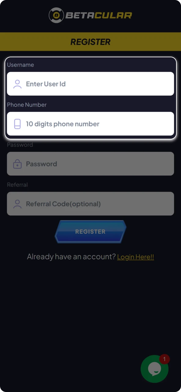 Provide information required for your profile within the Betacular app.