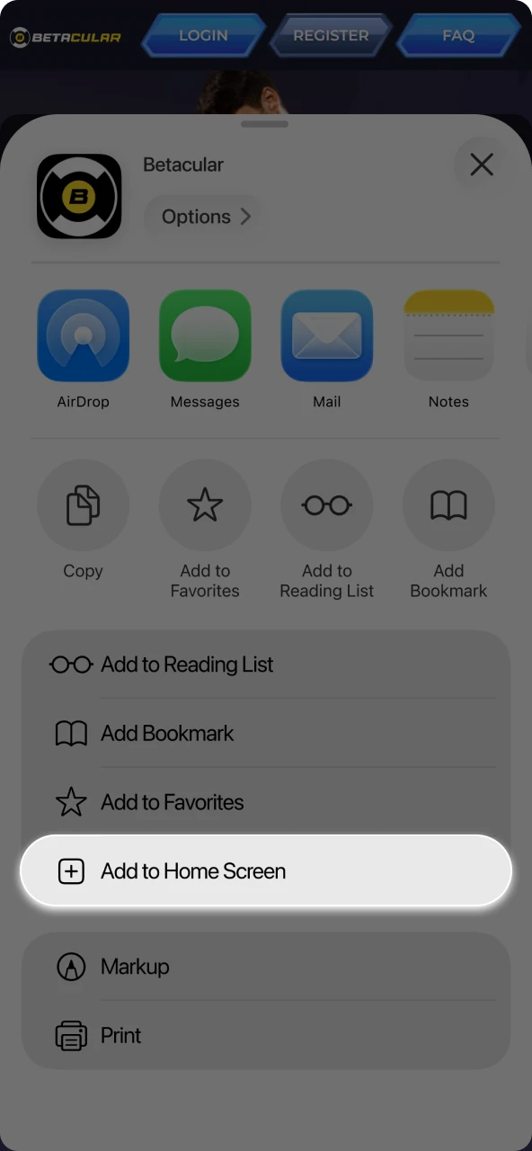 Install the web app version of the Betacular app for instant gaming access.