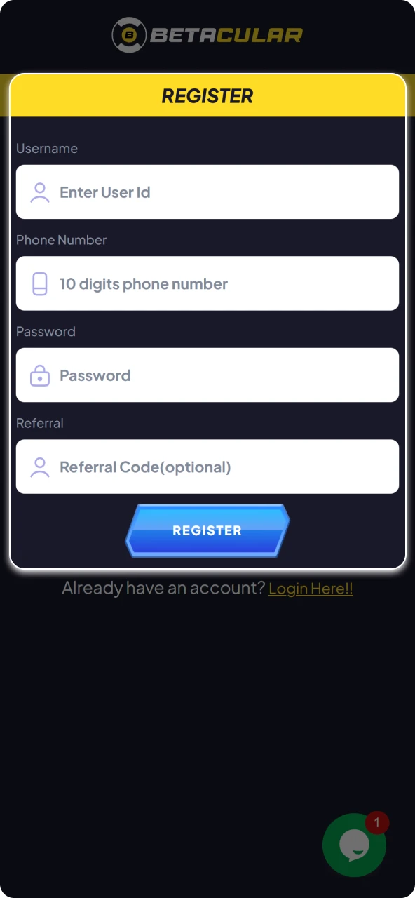 Register an account using the Betacular app on your iPhone or iPad.