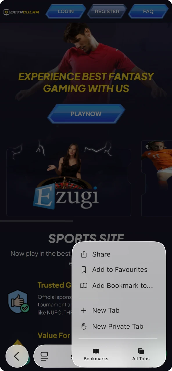 Open the Safari share menu to add the Betacular app to your mobile.